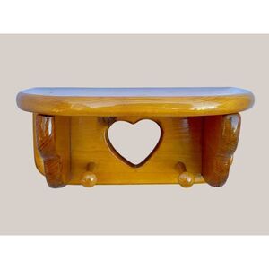 Vintage Solid Wood Peg Heart Cutout Small Wall Mount Shelf